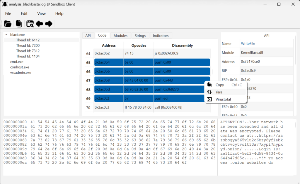 code producing ransom note