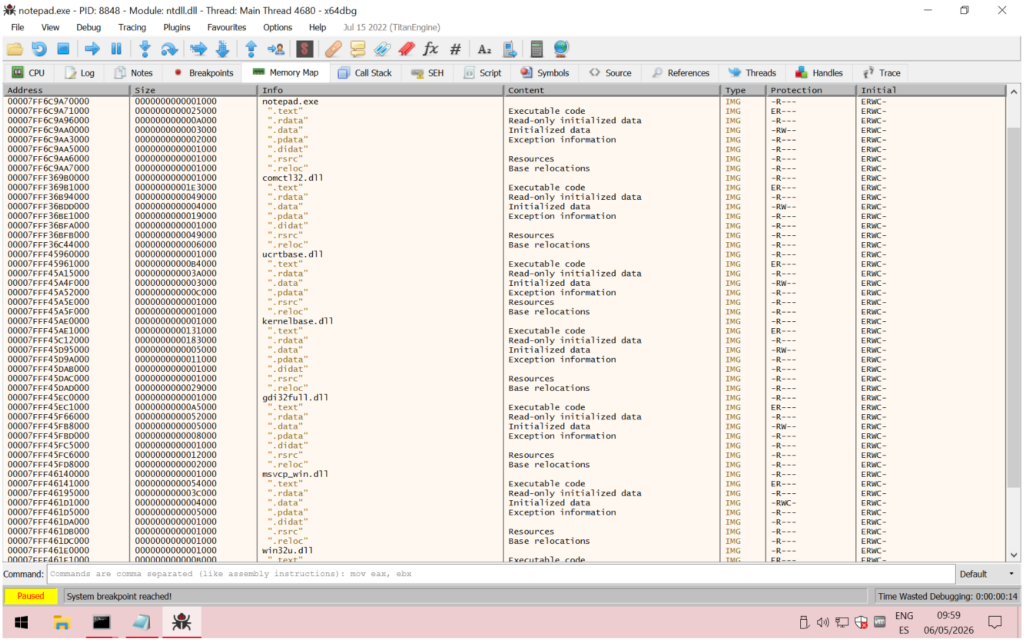 memory map of notepad exe